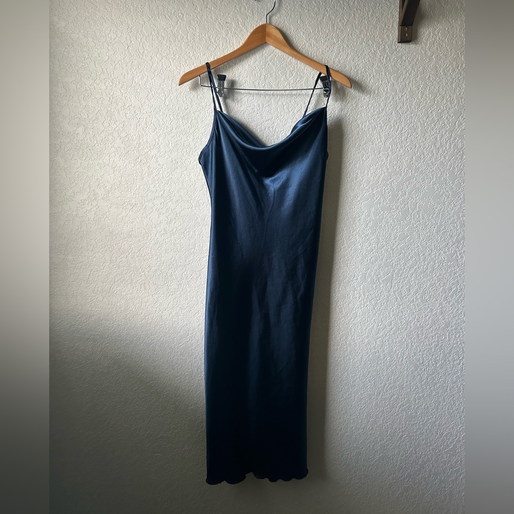 Bebe Blue Cowl Neck Sleeveless Midi Slip Dress
